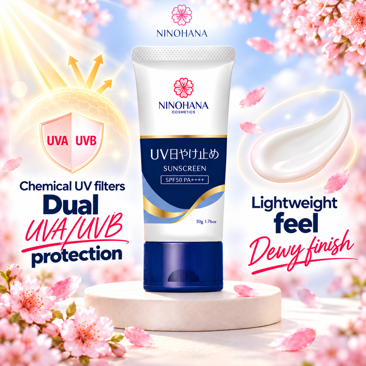 The Ninohana sunscreen with its dual UVA/UVB filter system